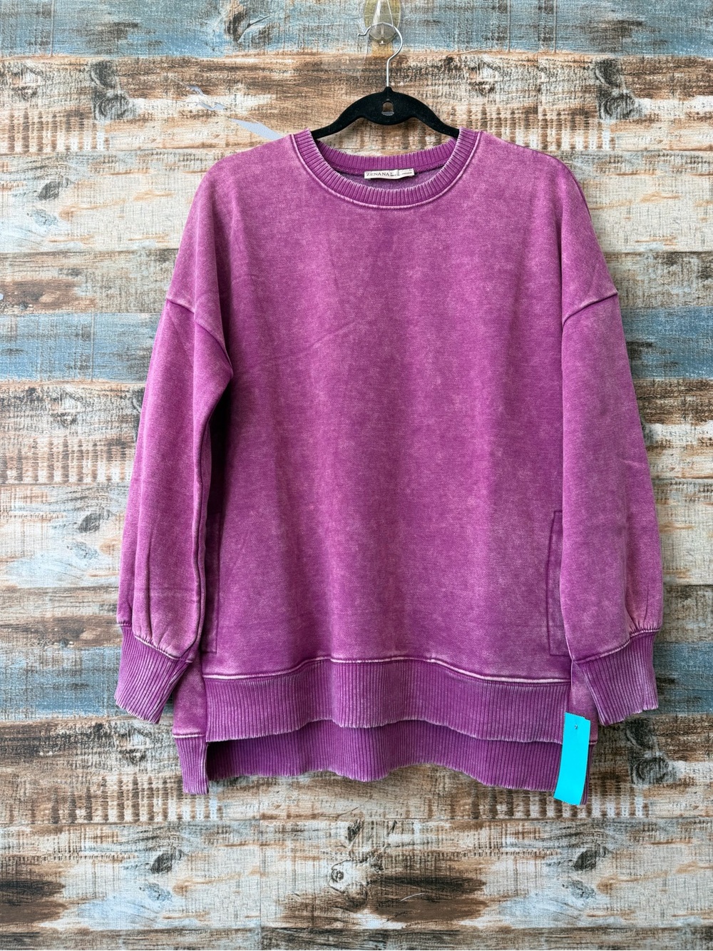 Zenana Washed Plum Crewneck Pullover Sweatshirt - Women